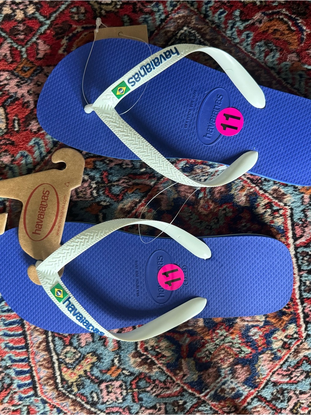 Havaianas mens Blue Flip Flops with White Straps